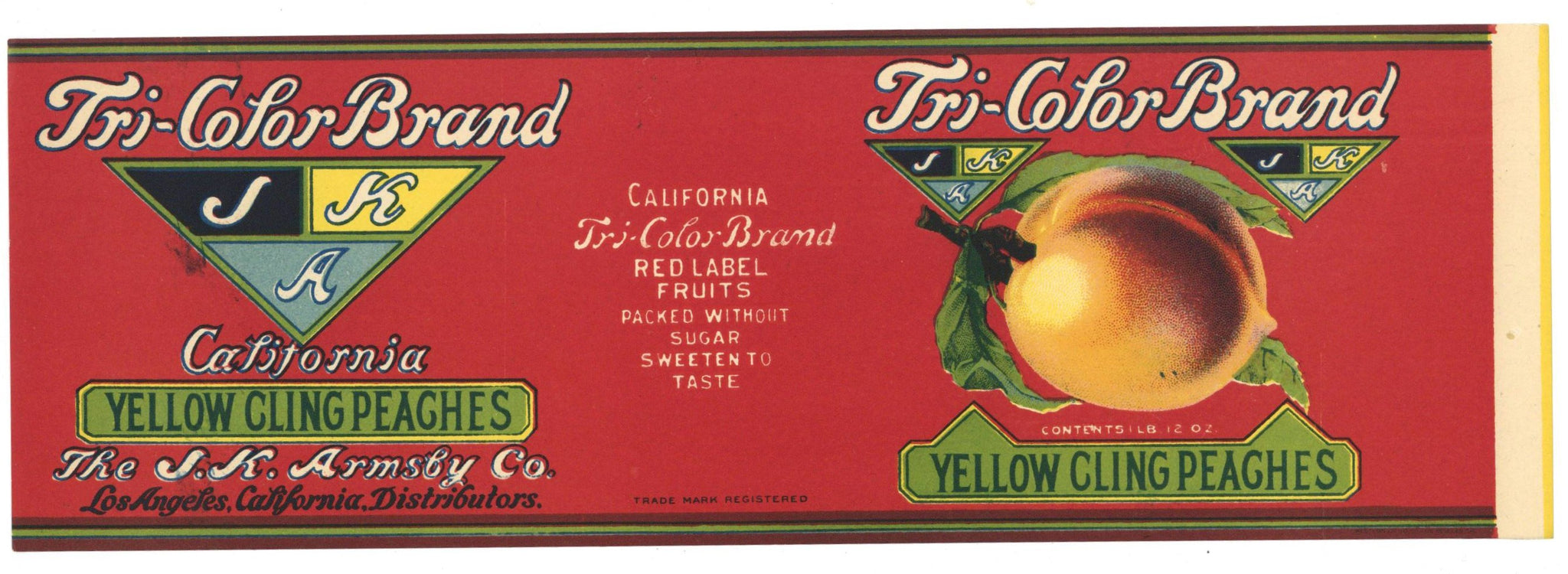Tri-Color Brand Vintage J. K. Armsby Peach Can Label
