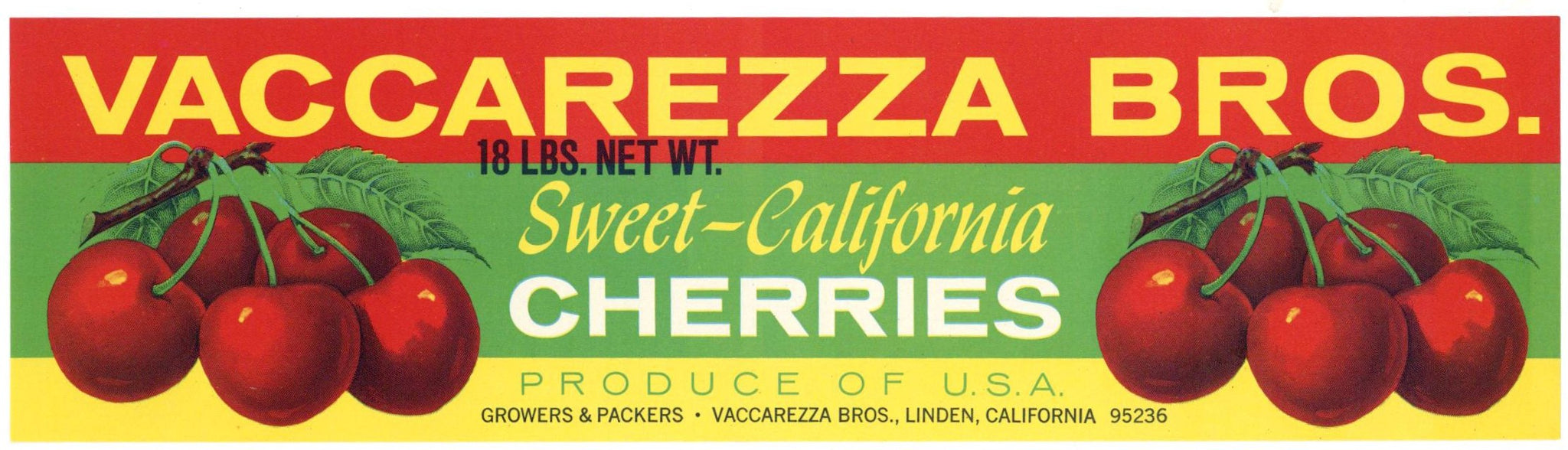 Vaccarezza Bros. Brand Vintage Linden California Cherry Crate Label, zipcode