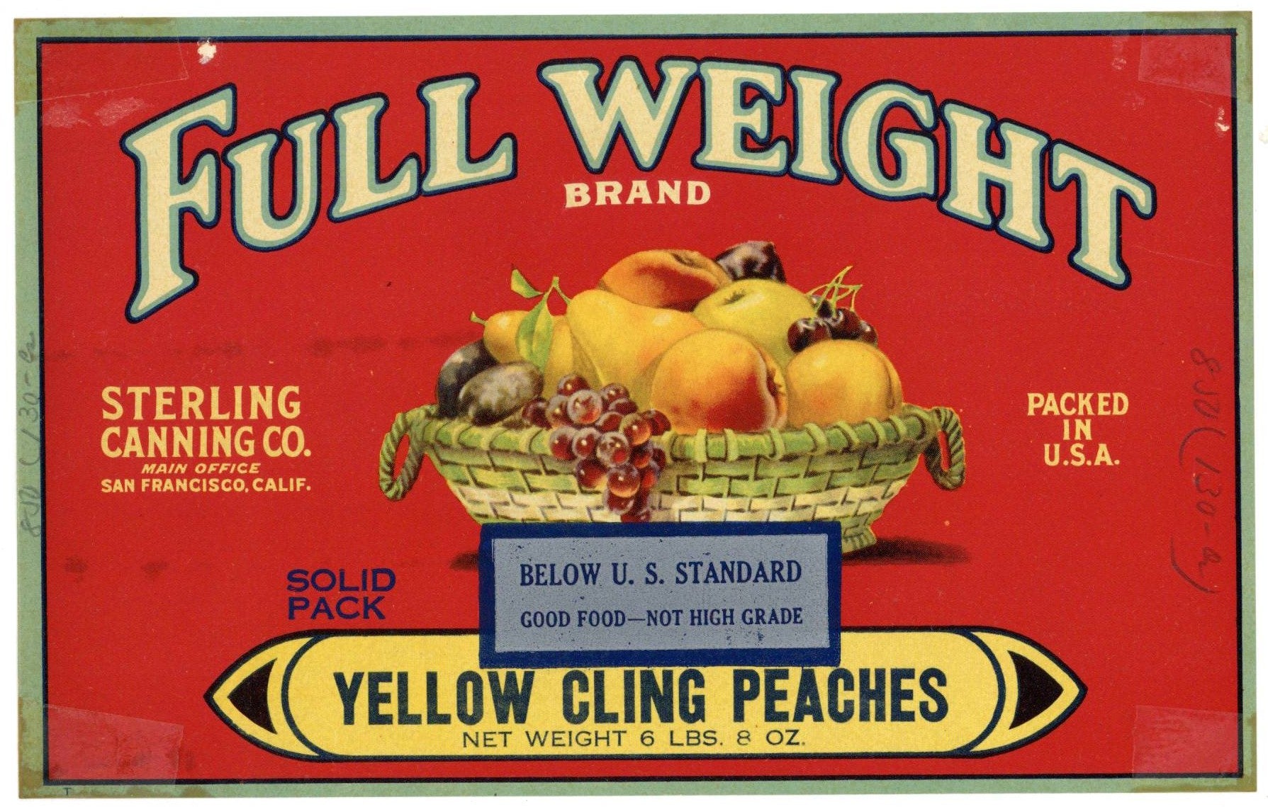 Full Weight Brand Vintage Peach Can Label, overprint