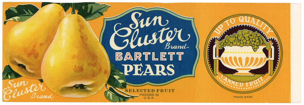 Sun Cluster Brand Vintage Bartlett Pear Can Label