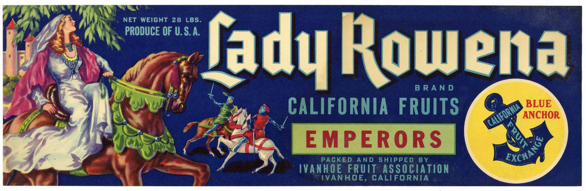 Lady Rowena Brand Vintage Grape Crate Label, Emperors, Blue Anchor, wear