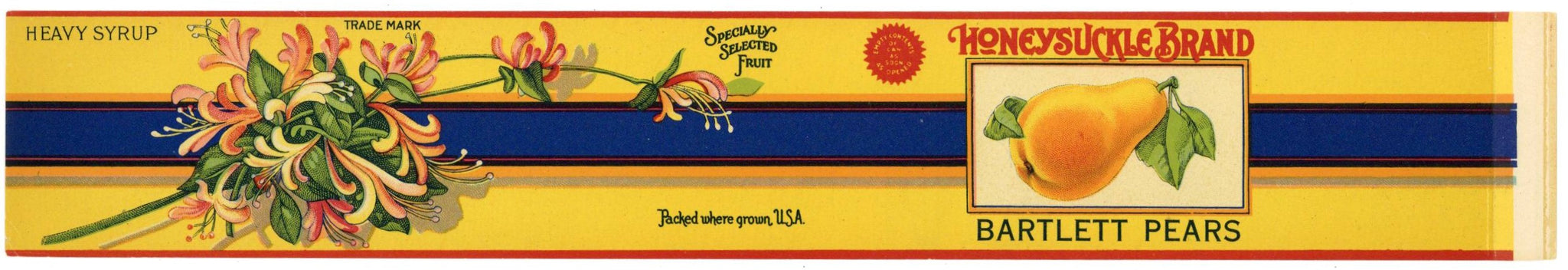 Honeysuckle Brand Vintage Bartlett Pear Can Label