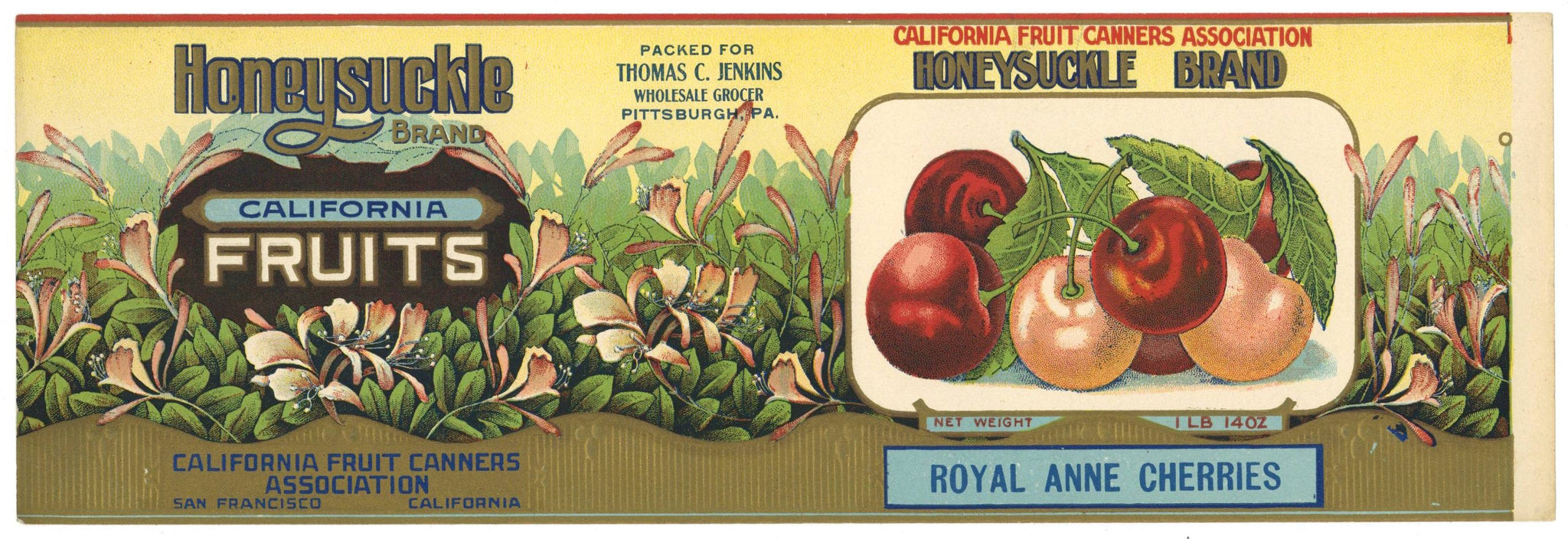 Honeysuckle Brand Vintage Royal Anne Cherries Can Label