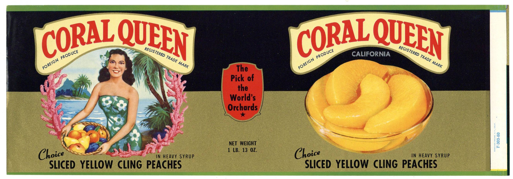 Coral Queen Brand Vintage Cling Peach Can Label, recent