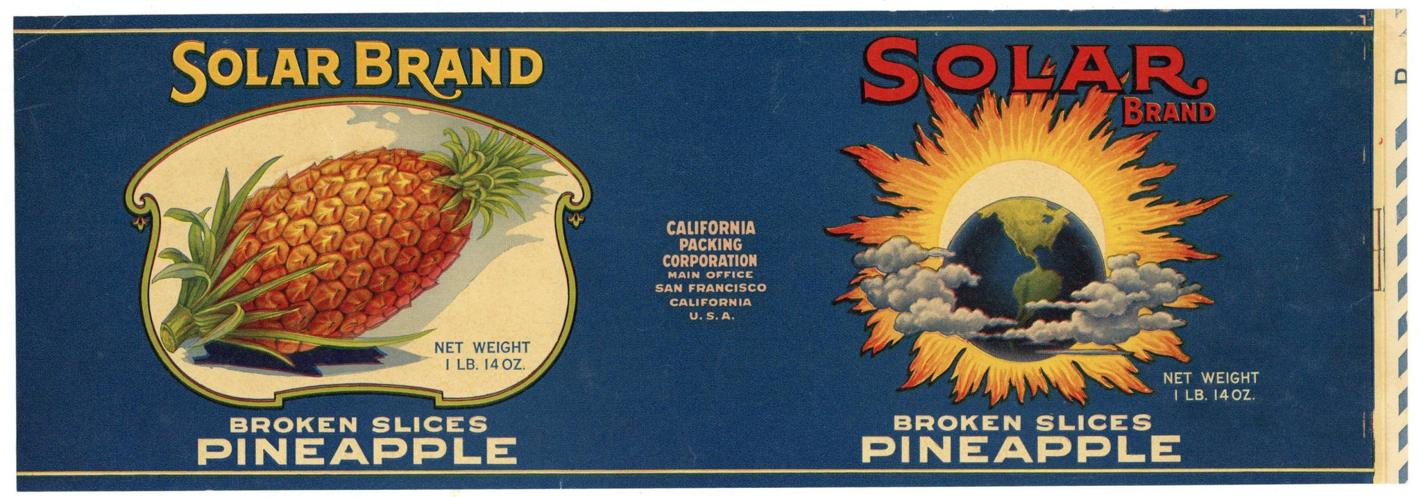 Solar Brand Vintage Broken Slices Pineapple Can Label