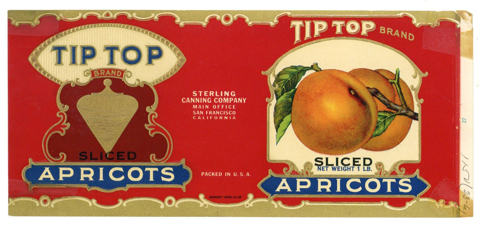 Tip Top Brand Vintage Apricot Can Label