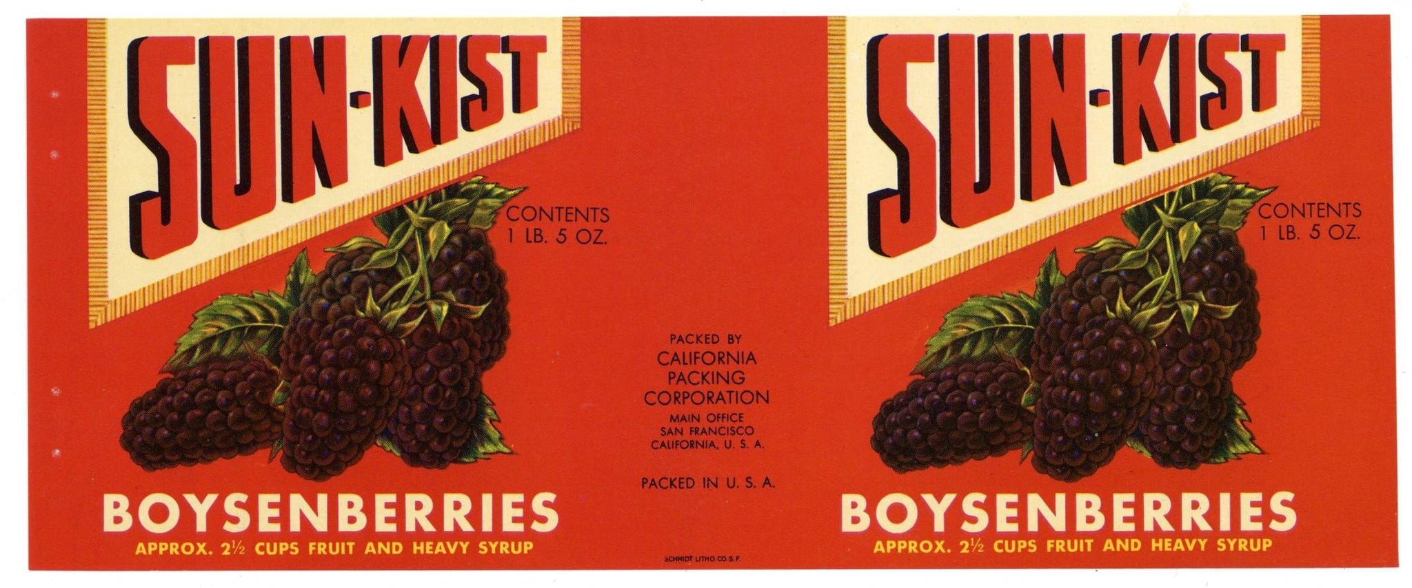 Sun-Kist Brand Vintage Boysenberries Can Label