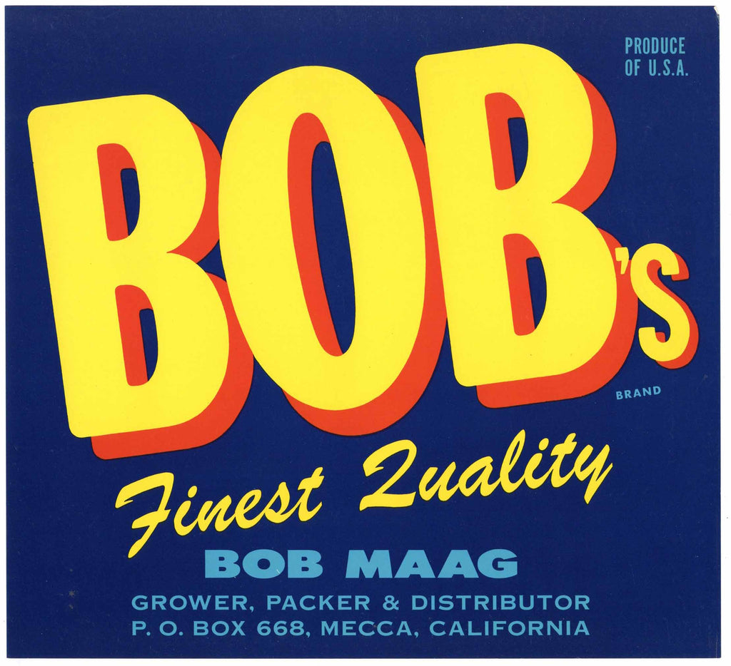 Bob's Brand Vintage Coachella Valley Orange Crate Label