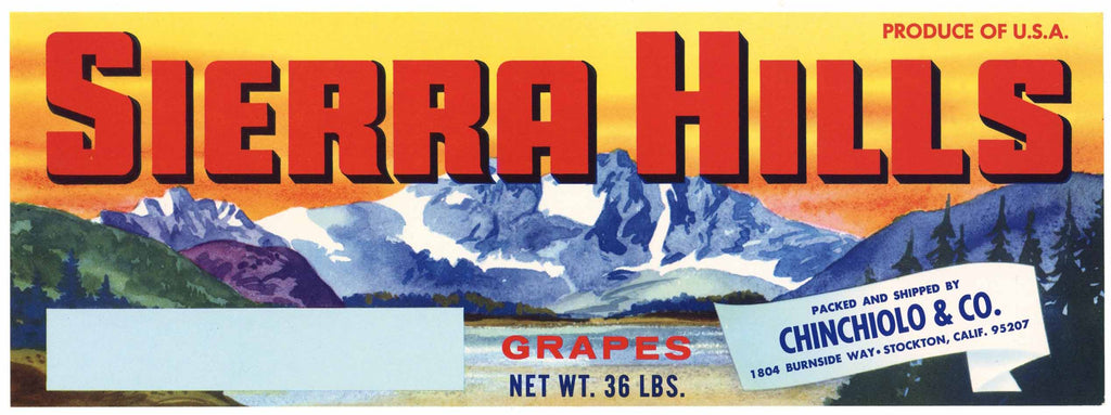 Sierra Hills Brand Vintage Grape Crate Label, blank box