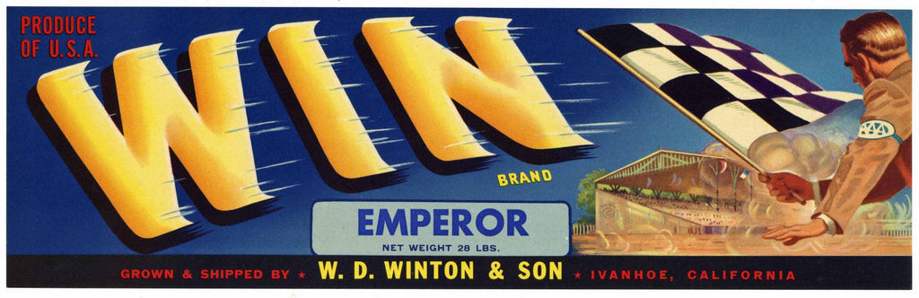 Win Brand Vintage Ivanhoe Fruit Crate Label, Emperor Grapes
