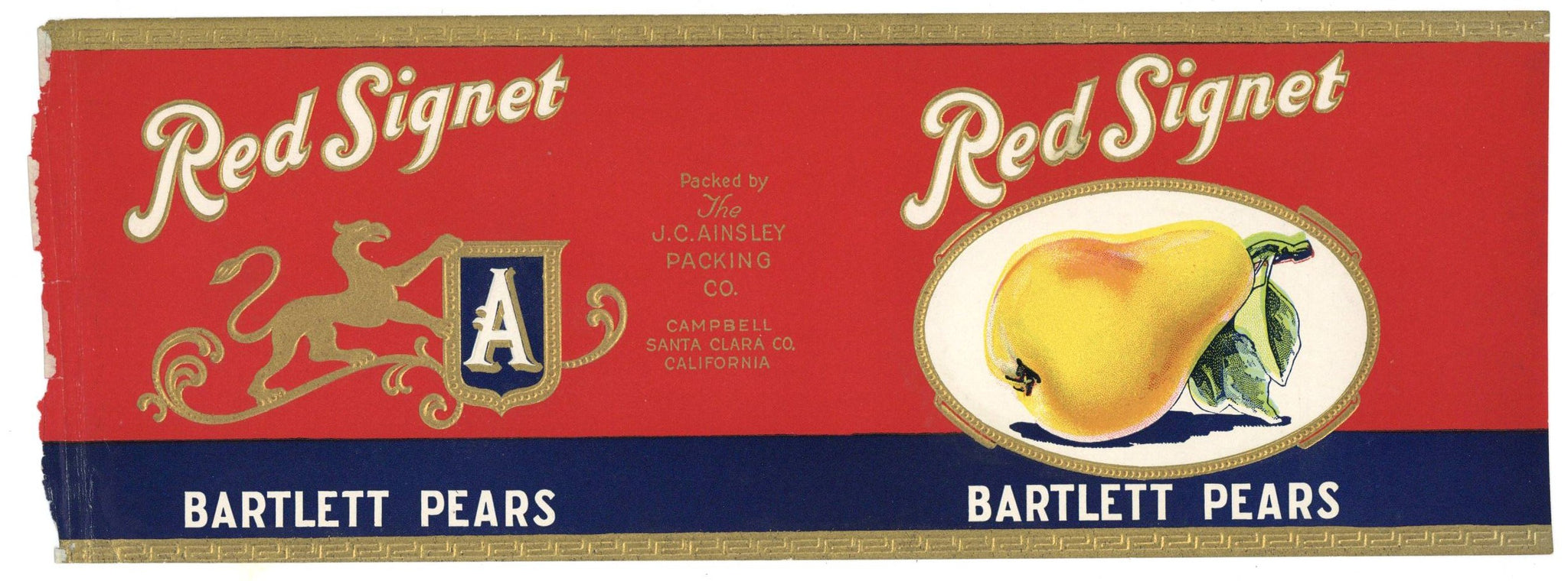 Red Signet Brand Vintage Campbell California Peach Can Label