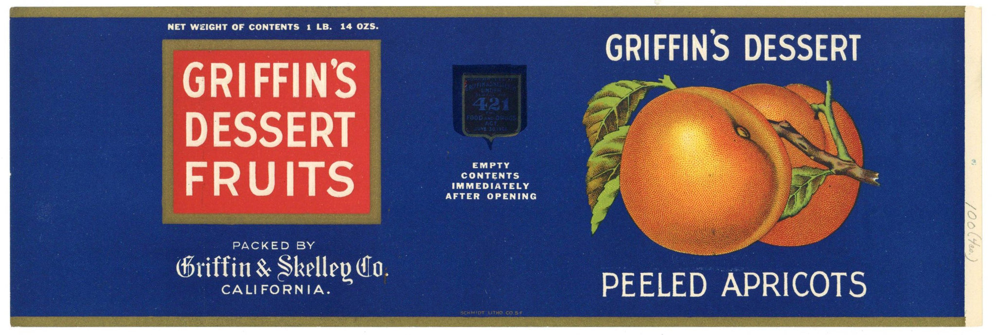 Griffin's Dessert Brand Vintage California Apricot Can Label