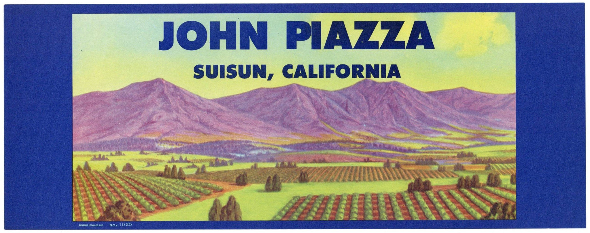 John Piazza Brand Vintage Suisun California Produce Crate Label