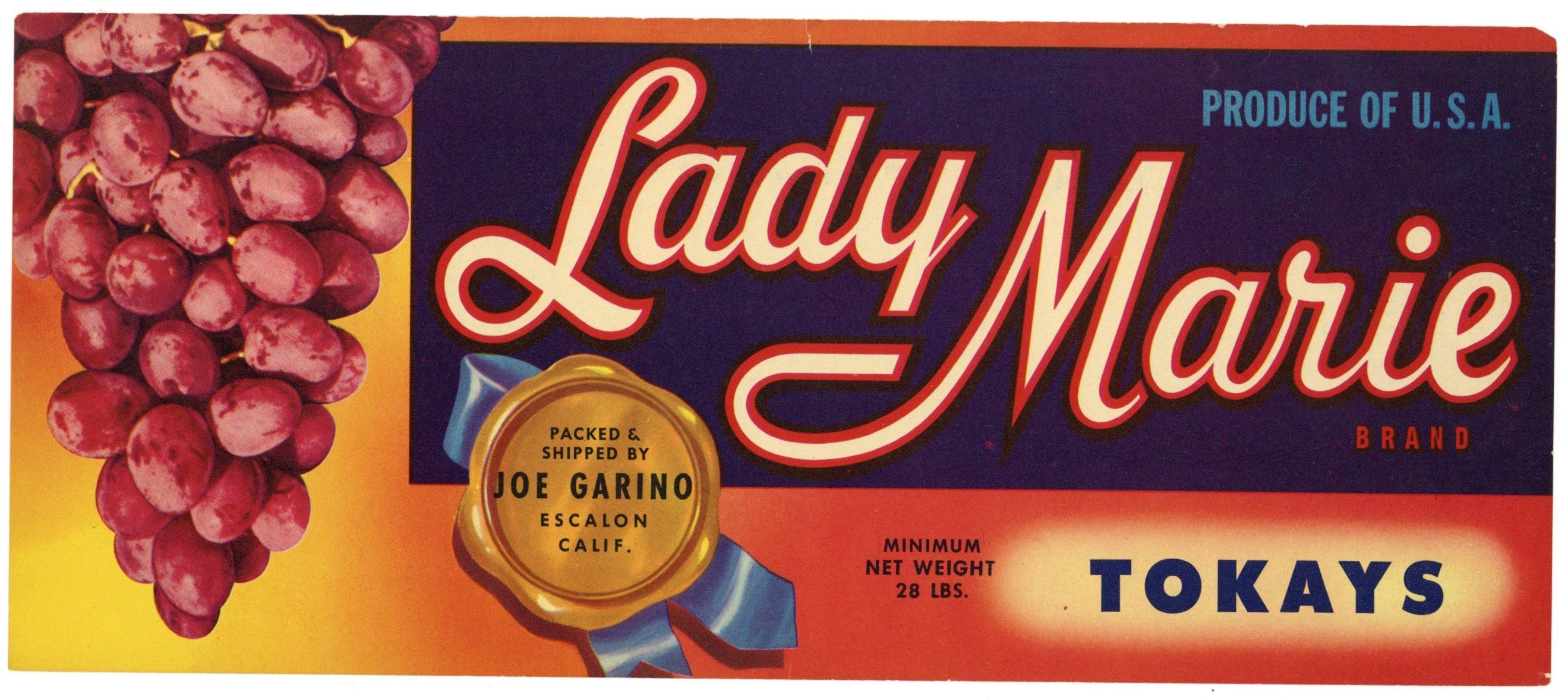 Lady Marie Brand Vintage Stockton California Tokay Grape Crate Label ...