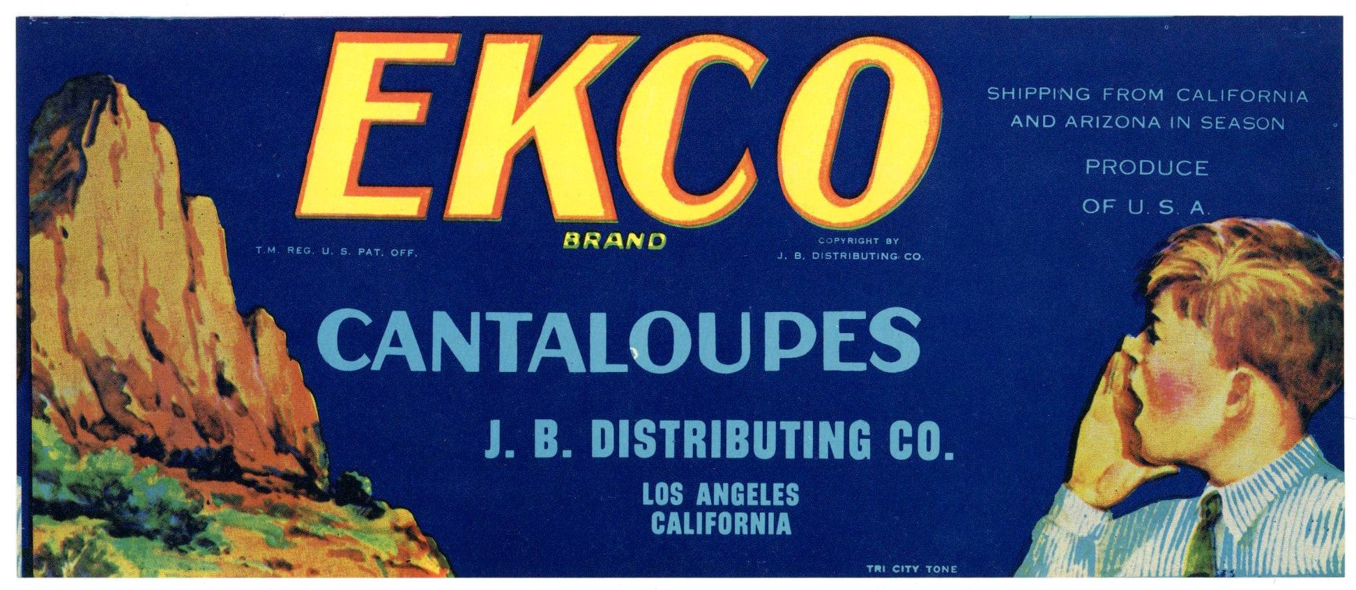 Ekco Brand Vintage Cantaloupe Crate Label, melon, J. B.