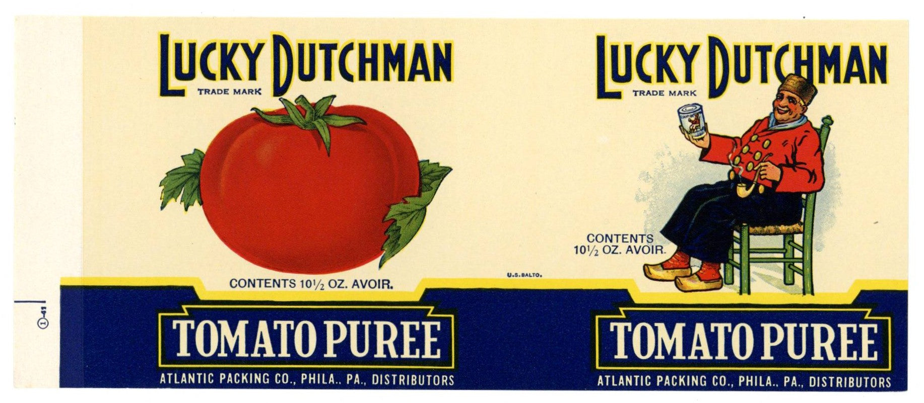 Lucky Dutchman Brand Vintage Philadelphia Pennsylvanian Tomato Puree Can Label