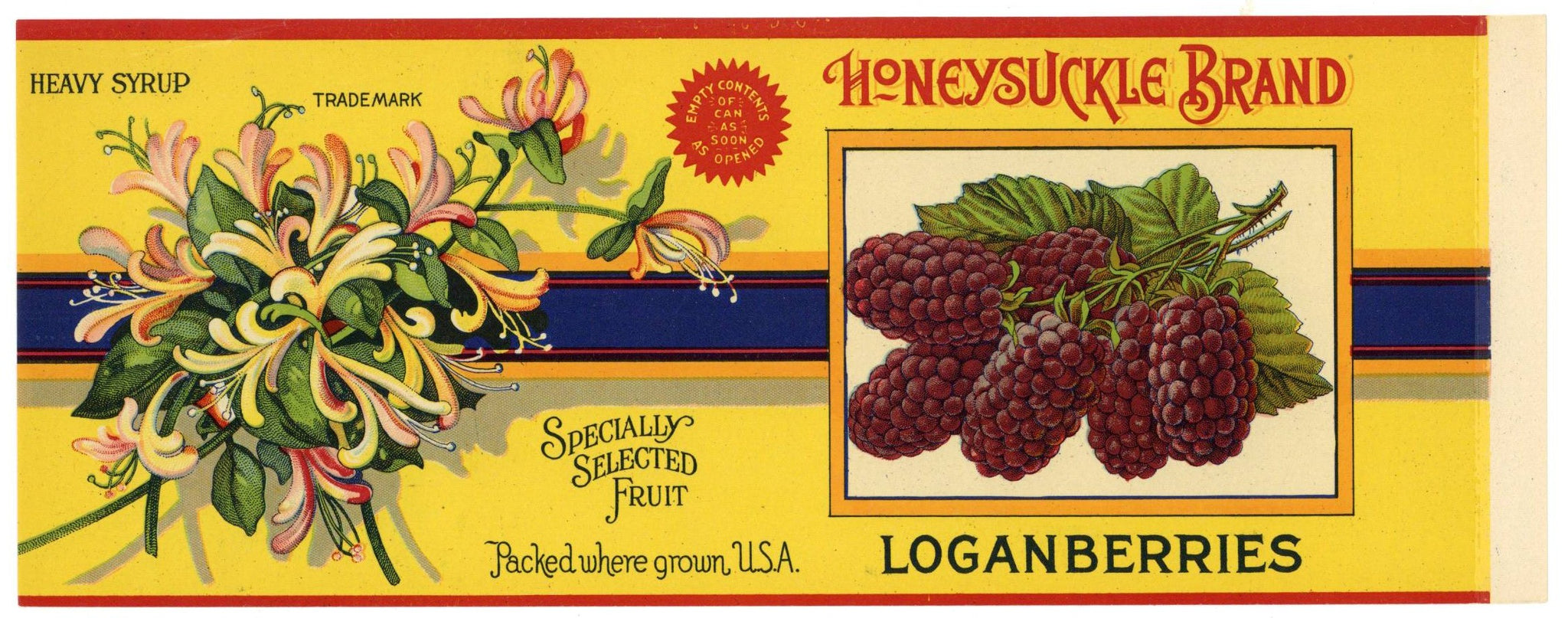 Honeysuckle Brand Vintage Loganberries Can Label