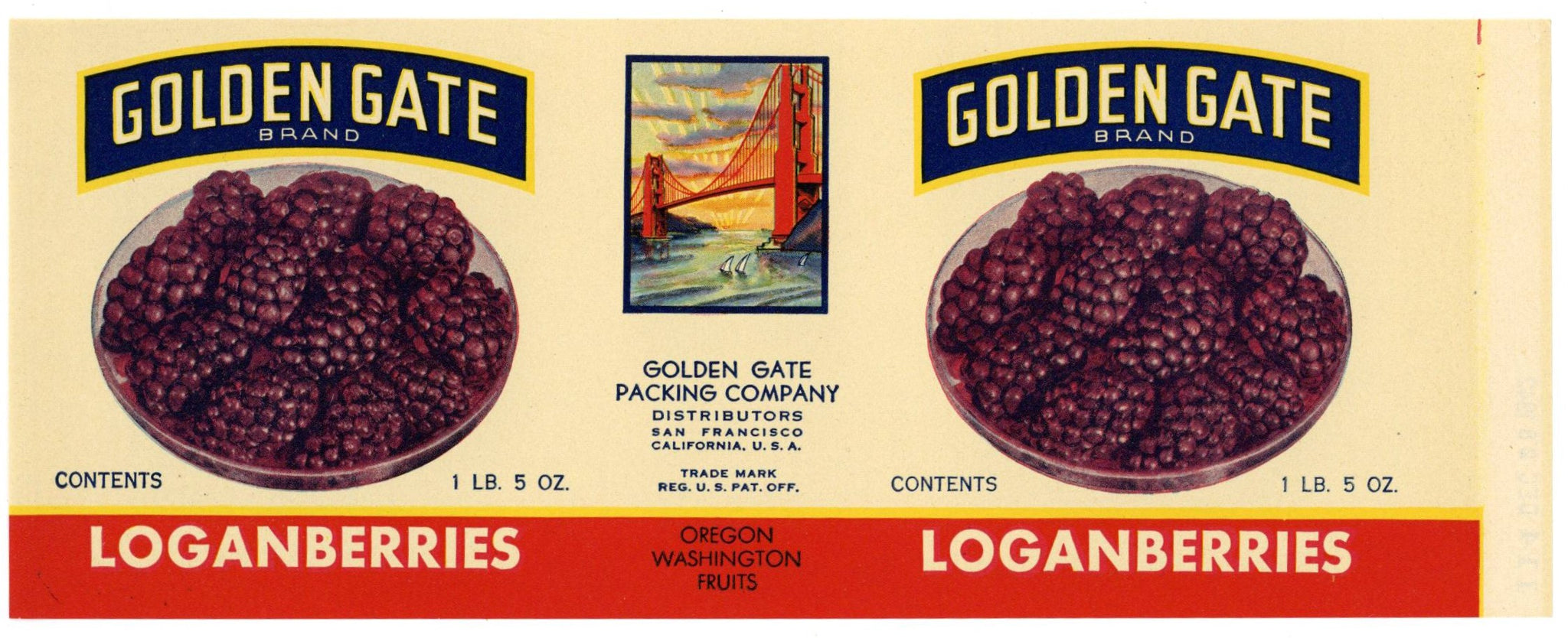 Golden Gate Brand Vintage San Francisco California Loganberries Can Label