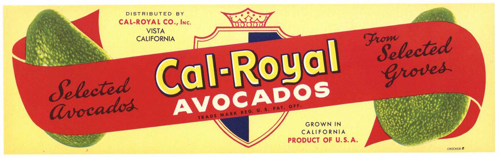 Cal-Royal Brand Vintage Vista California Avocado Crate Label