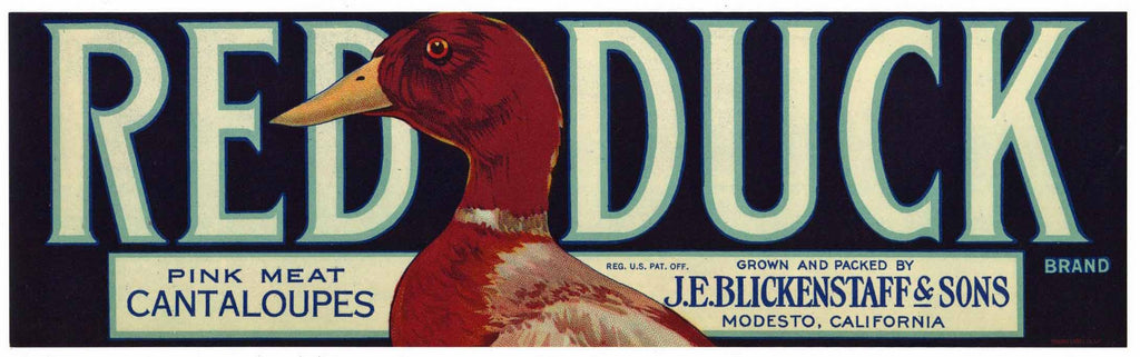 Red Duck Brand Vintage Modesto California Melon Crate Label