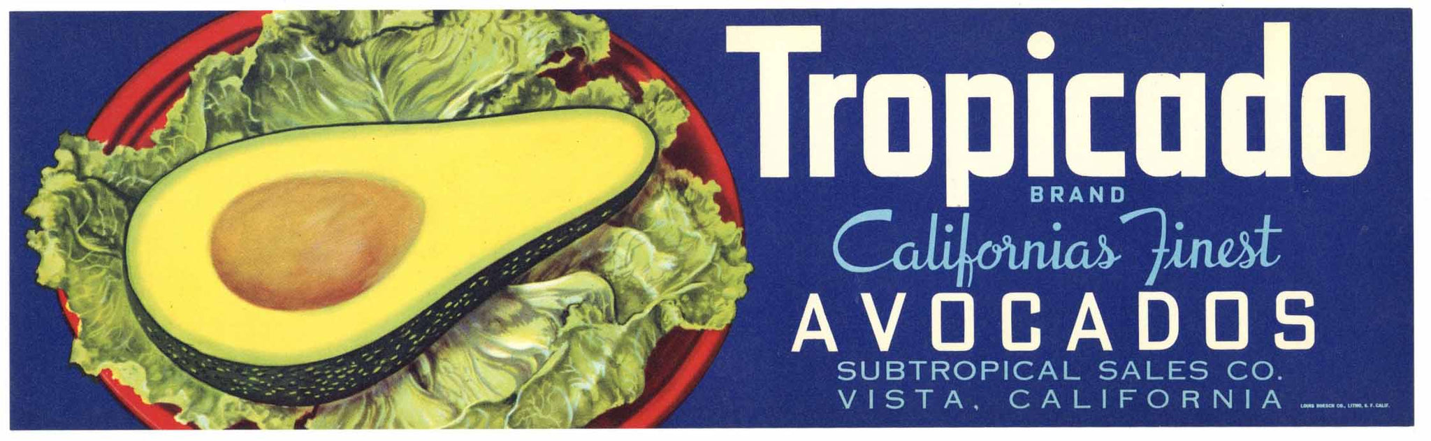 Tropicado Brand Vintage Vista California Avocado Crate Label