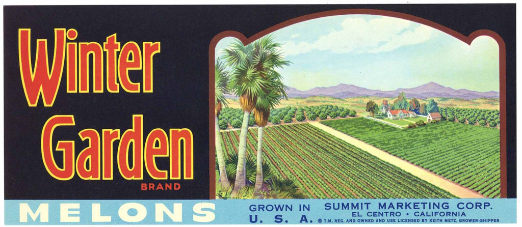 Winter Garden Brand Vintage Holtville California Melon Crate Label, Summit