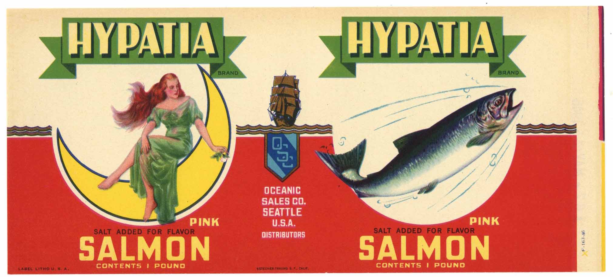 Hypatia Brand Vintage Seattle Washington Salmon Can Label