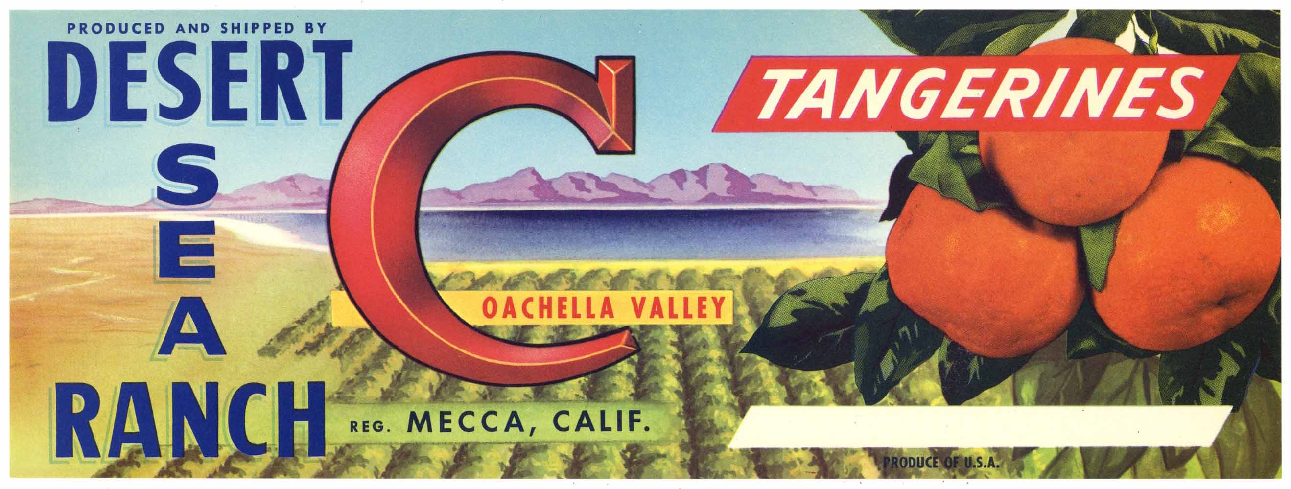 Desert Sea Ranch Brand Vintage Mecca California Orange Crate Label, Ta ...