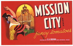 Mission City Brand Vintage San Antonio Texas Tomato Crate Label, square