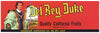 Del Rey Duke Brand Vintage California Fruit Crate Label