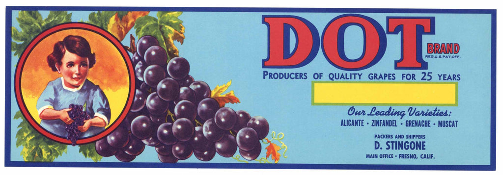 Dot Brand Vintage Fresno California Grape Crate Label