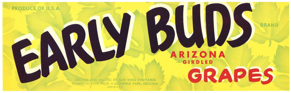 Early Buds Brand Vintage Litchfield Park Arizona Grape Crate Label