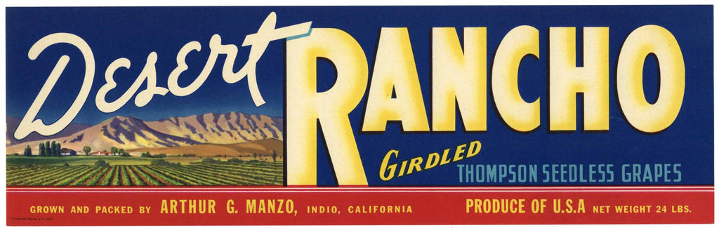 Desert Rancho Brand Vintage Indio California Grape Crate Label
