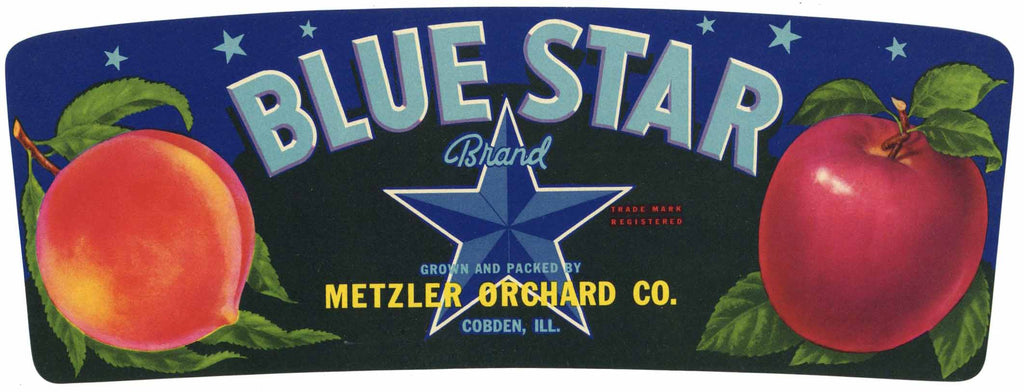 Blue Star Brand Vintage Cobden Illionois Peach Apple Crate Label