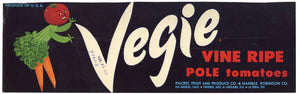 Vegie Brand Vintage Tomato Crate Label, damage