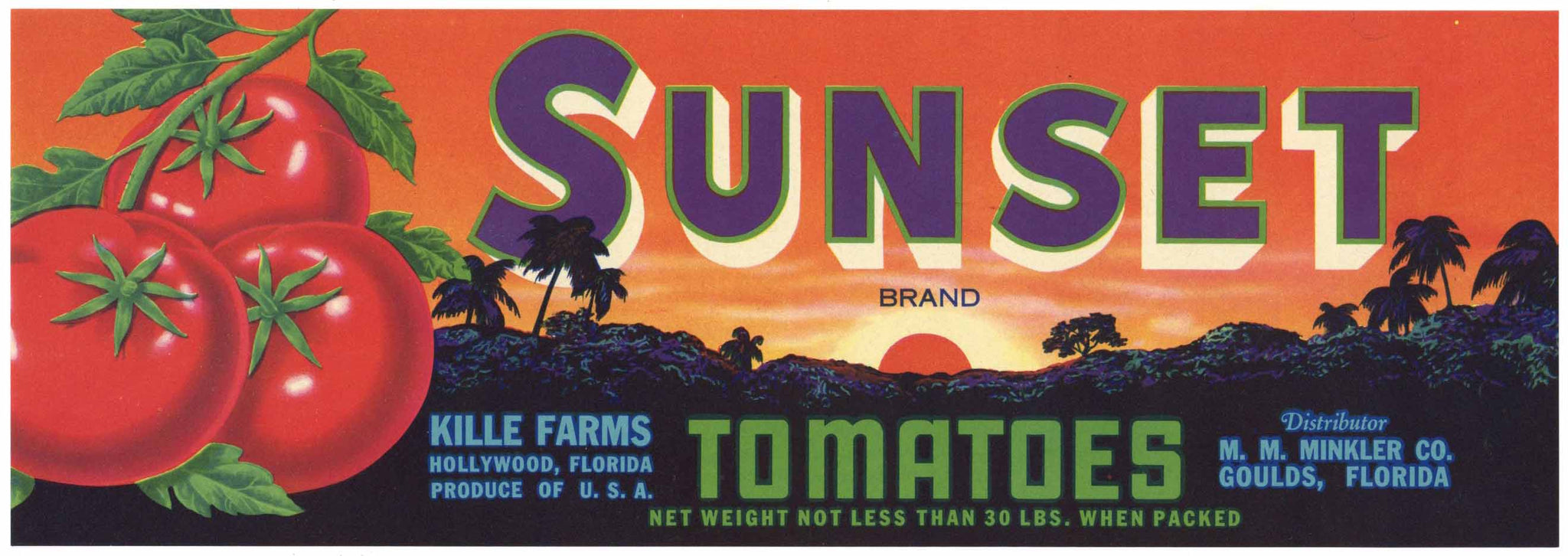Sunset Brand Vintage Hollywood Goulds Florida Tomato Crate Label