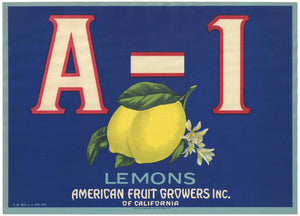A-1 Brand Vintage American Fruit Growers Lemon Crate Label