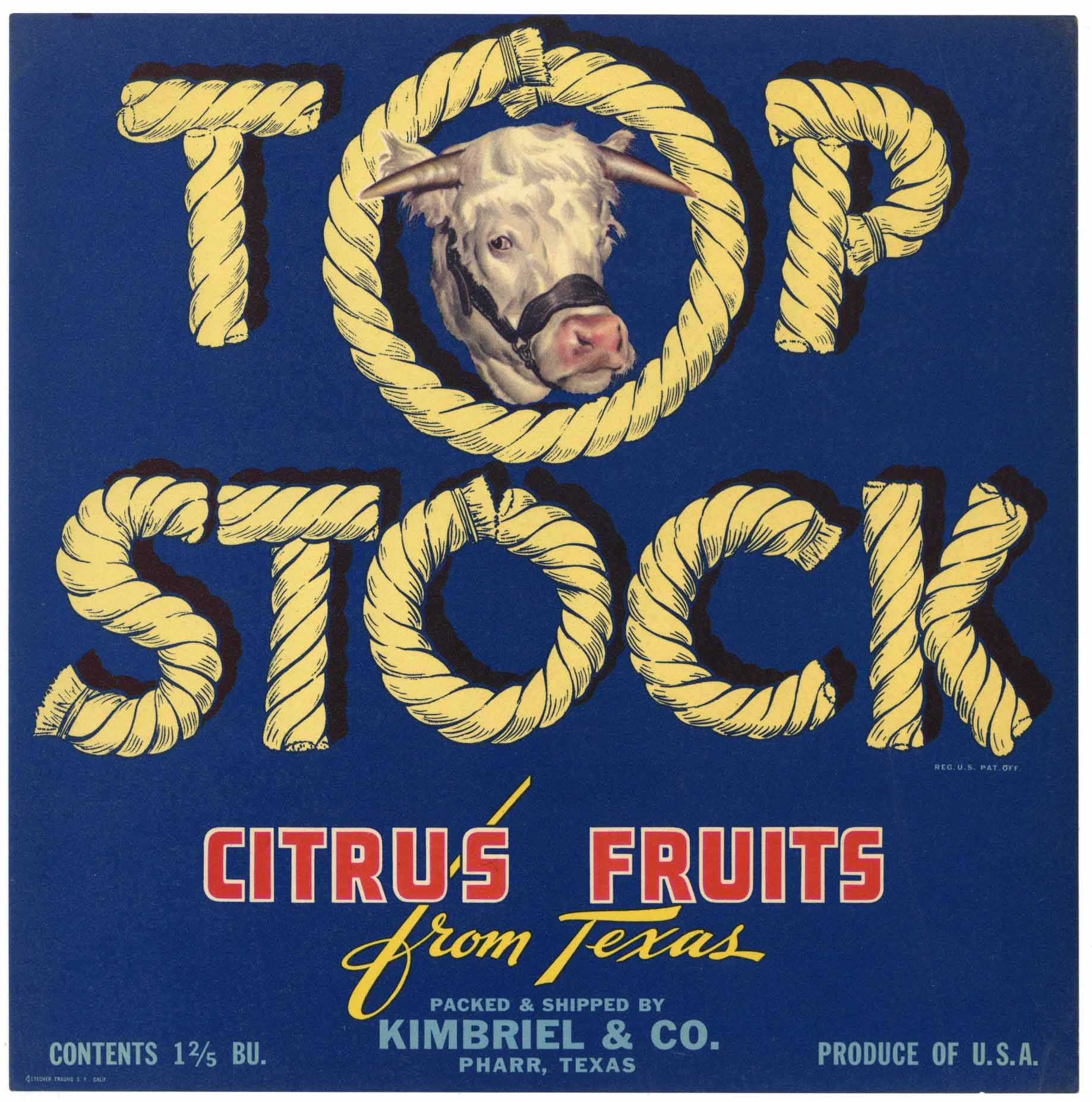 Top Stock Brand Vintage Pharr Texas Citrus Crate Label