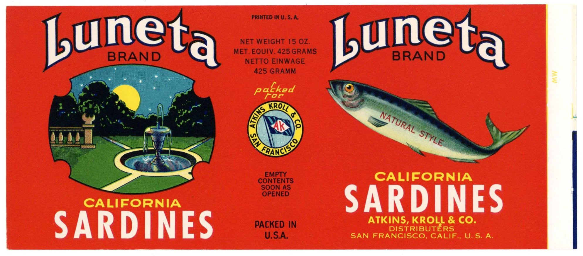 Luneta Brand Vintage California Sardine Can Label