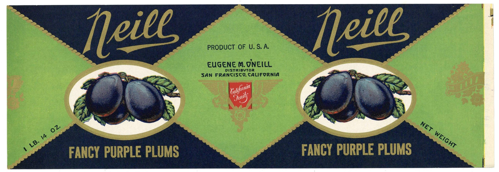 Neill Brand Vintage California Plum Can Label