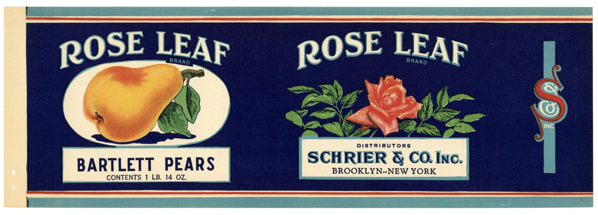 Rose Leaf Brand Vintage Brooklyn New York Pear Can Label