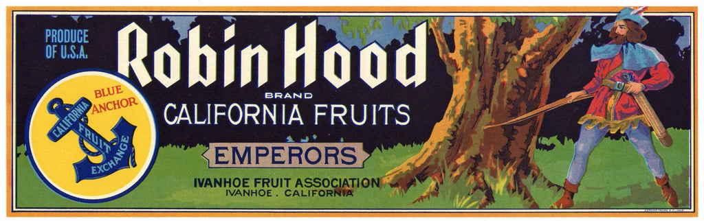 Robin Hood Brand Vintage Ivanhoe California Grape Crate Label
