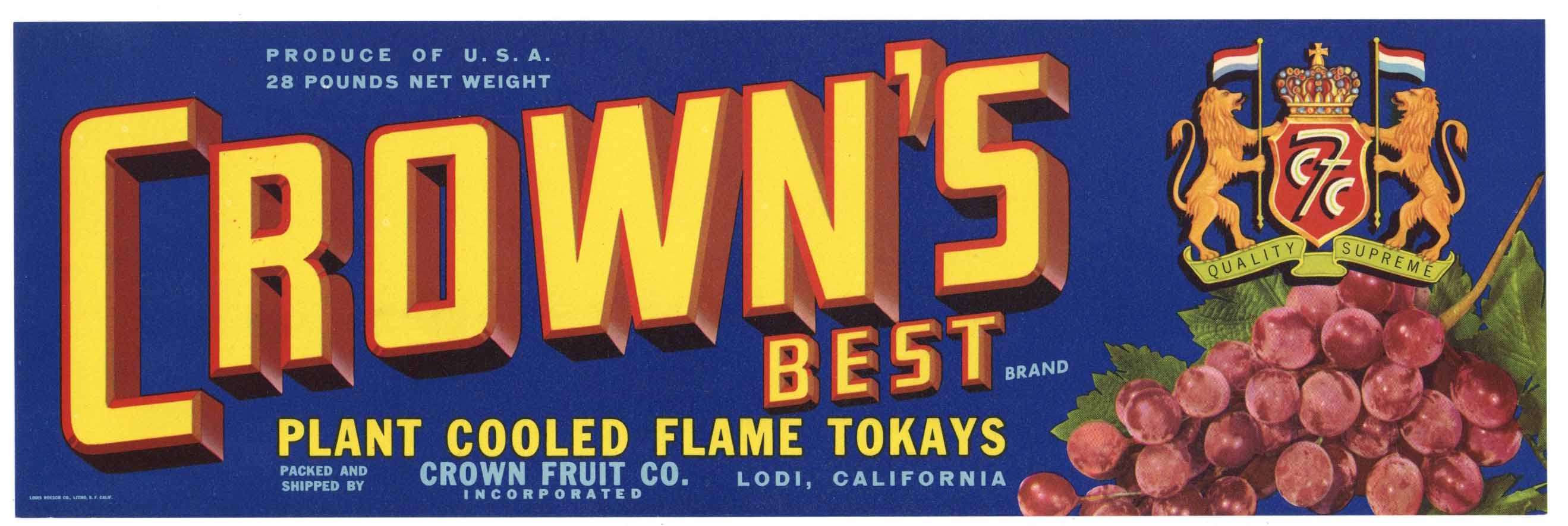 Crown's Best Brand Vintage Lodi California Grape Crate Label – thelabelman