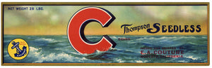 C Brand Vintage Modesto California Grape Crate Label, Thompson Seedless