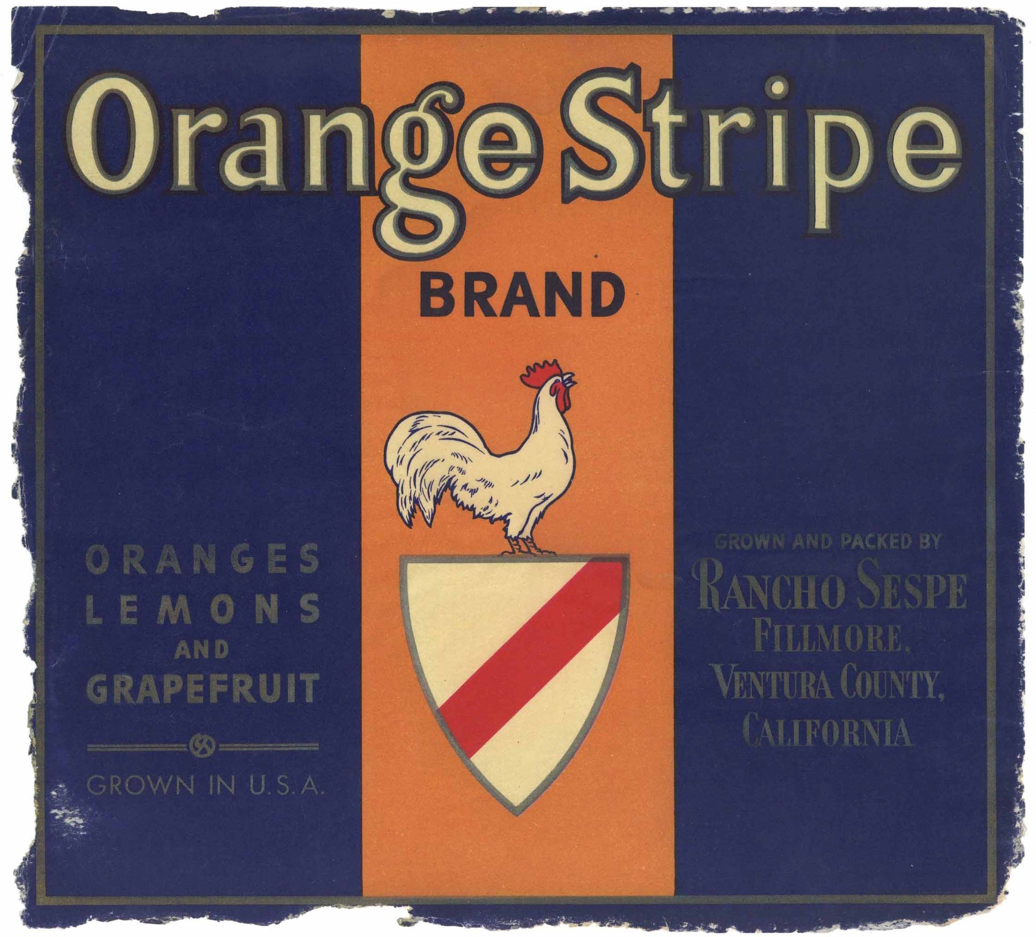 Orange Stripe Brand Vintage Fillmore California Orange Crate Label, wear