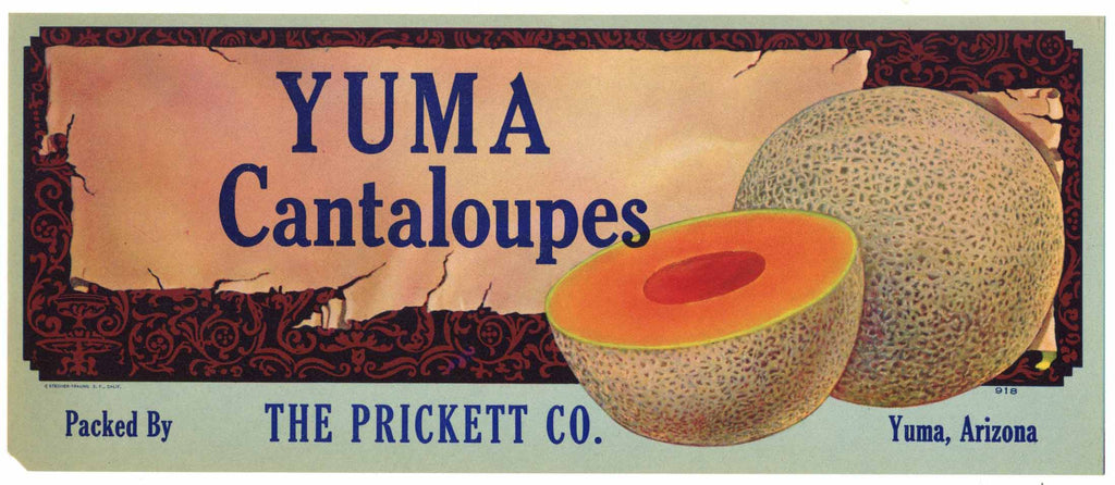 Yuma Cantaloupes Brand Vintage Arizona Melon Crate Label, damage