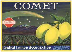 Comet Brand Vintage Villa Park California Lemon Crate Label