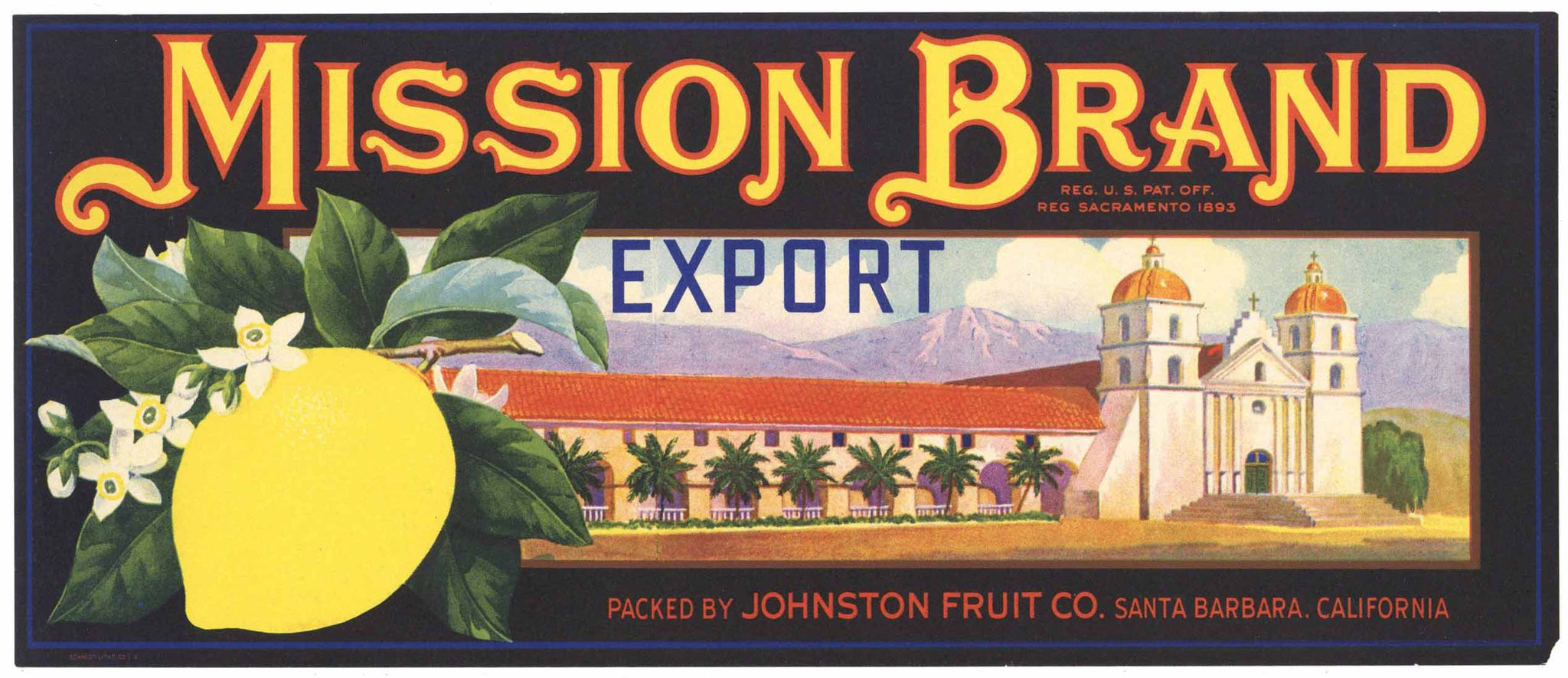 Mission Brand Vintage Santa Barbara California Lemon Crate Label, 1/2 box