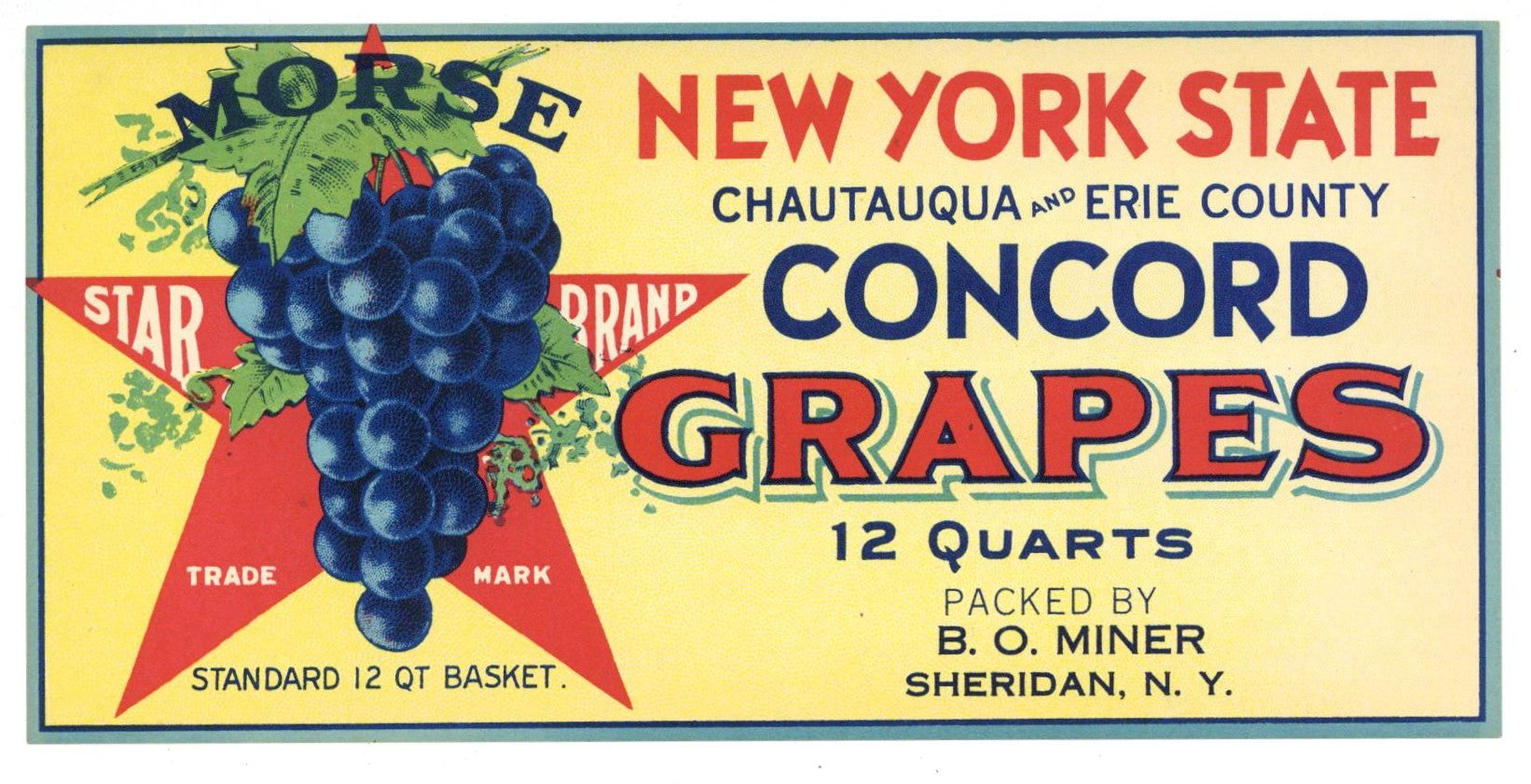 Star Brand Vintage Sheridan New York Grape Crate Label, B. O. Miner