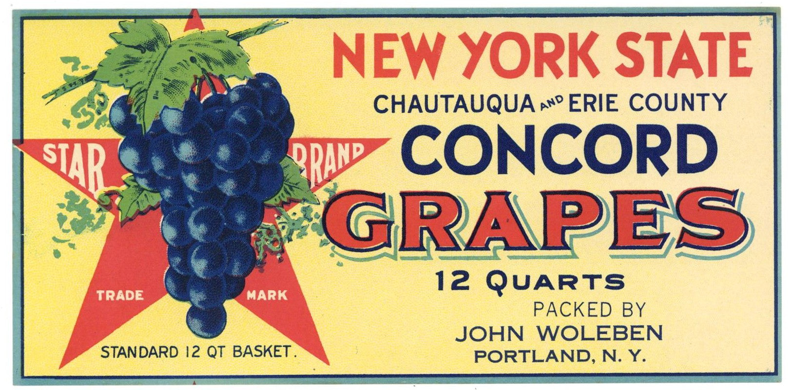 Star Brand Vintage Portland New York Grape Crate Label, John Woleben